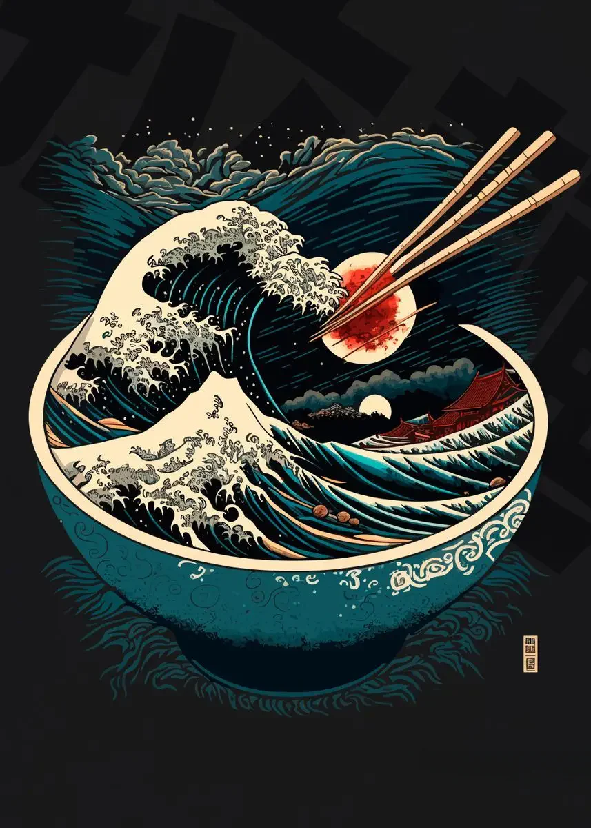 Affiche Japonaise Motif Bol et Vague Kanagawa - Image 2