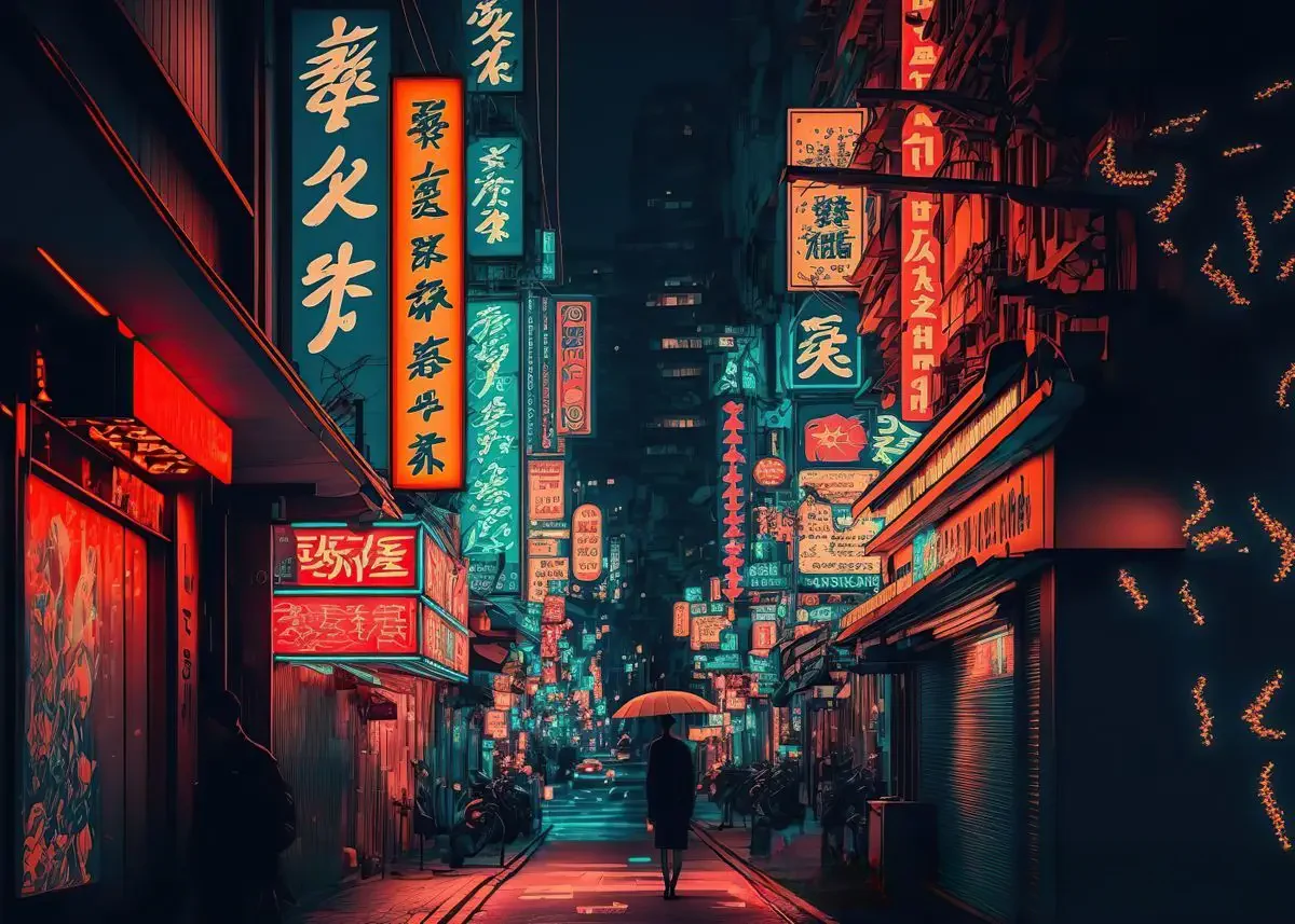 Affiche Japonaise Paysage Nocturne de Tokyo