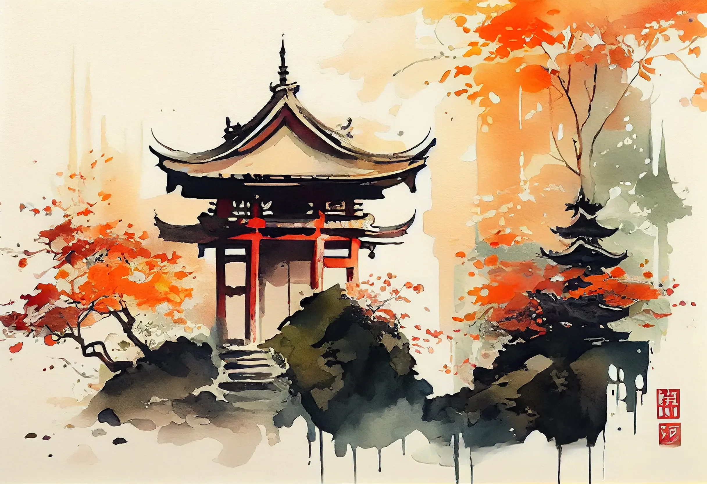 Affiche Japonaise Rétro Temple