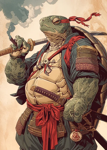 Affiche Japonaise Rétro Tortue Samouraï