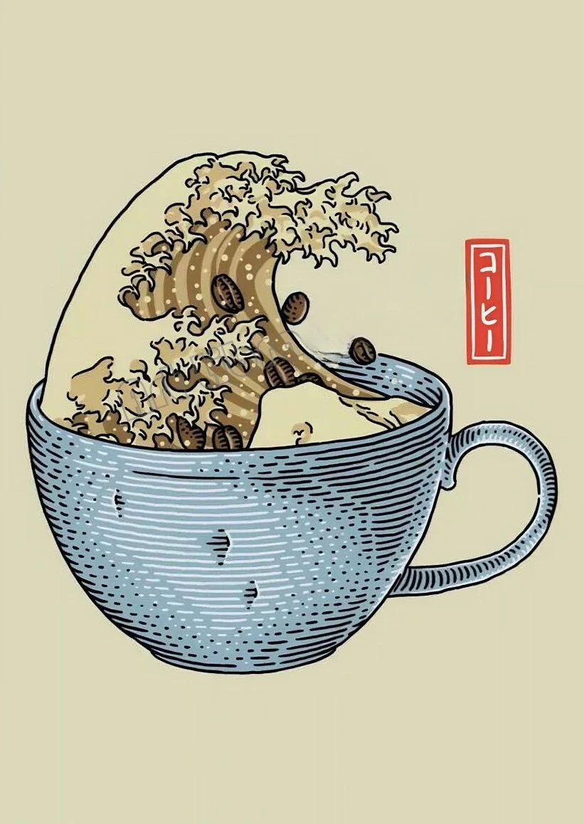 Affiche Japonaise Tasse de Café et Vague Kanagawa - Image 2