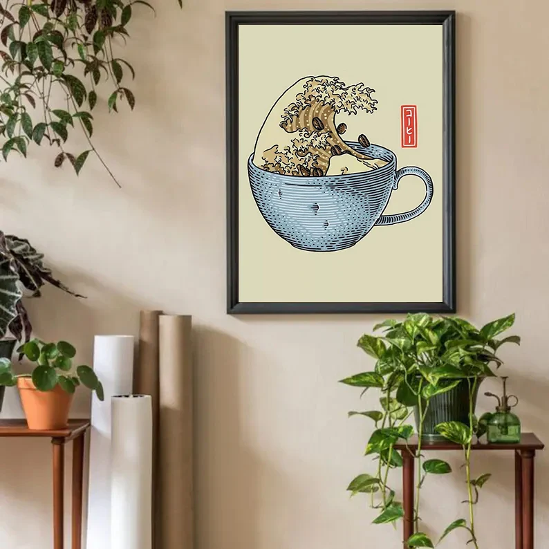 Affiche Japonaise Tasse de Café et Vague Kanagawa - Image 3