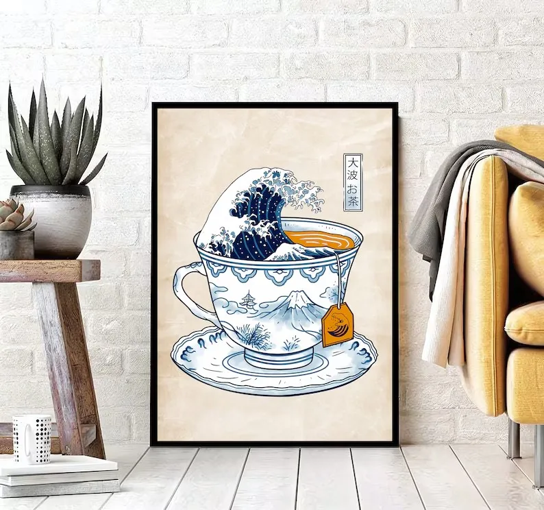 Affiche Japonaise Tasse de Café Motif Yama Fuji - Image 2