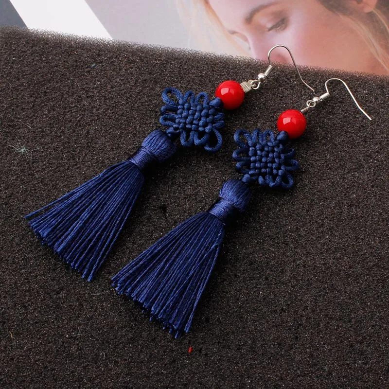 Boucle d'oreille japonais noeud en soie tressé - Image 14