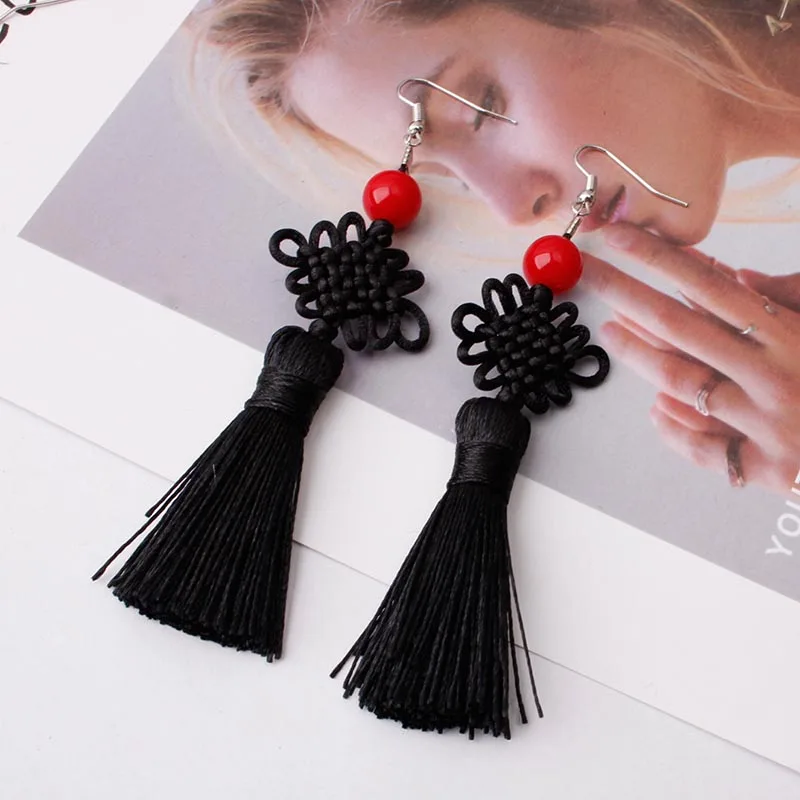 Boucle d'oreille japonais noeud en soie tressé - Image 18