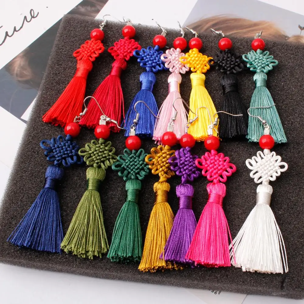 Boucle d'oreille japonais noeud en soie tressé - Image 2