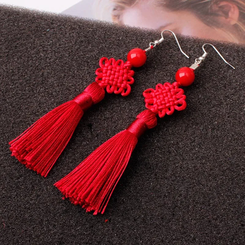 Boucle d'oreille japonais noeud en soie tressé - Image 4