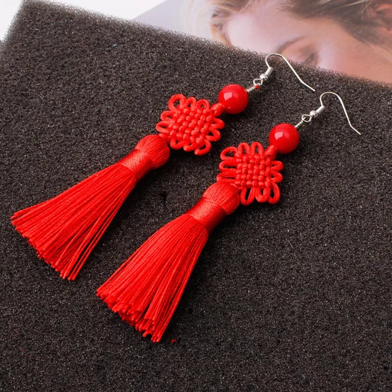Boucle d'oreille japonais noeud en soie tressé - Image 5
