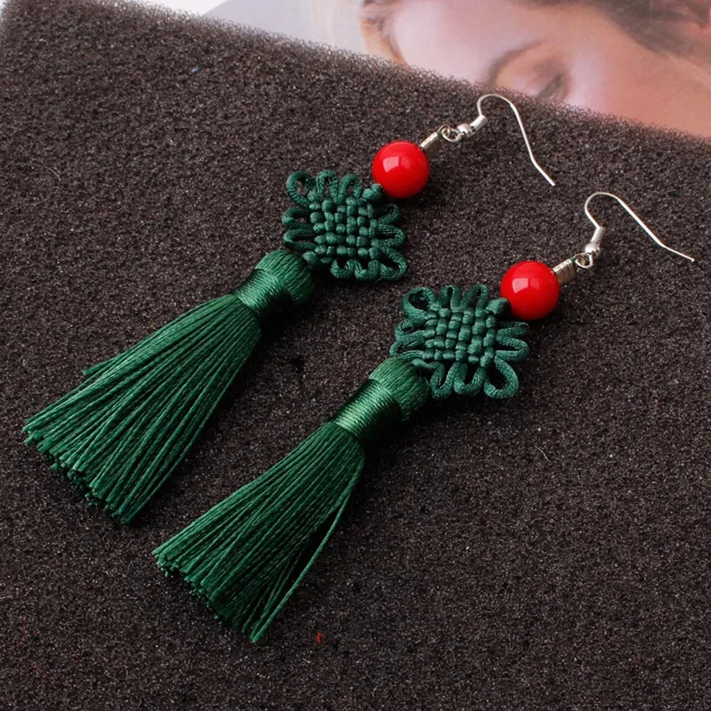 Boucle d'oreille japonais noeud en soie tressé - Image 7