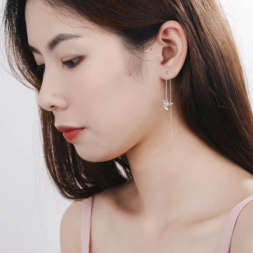 Boucle d'oreille japonais pendante Grue origami - Image 5