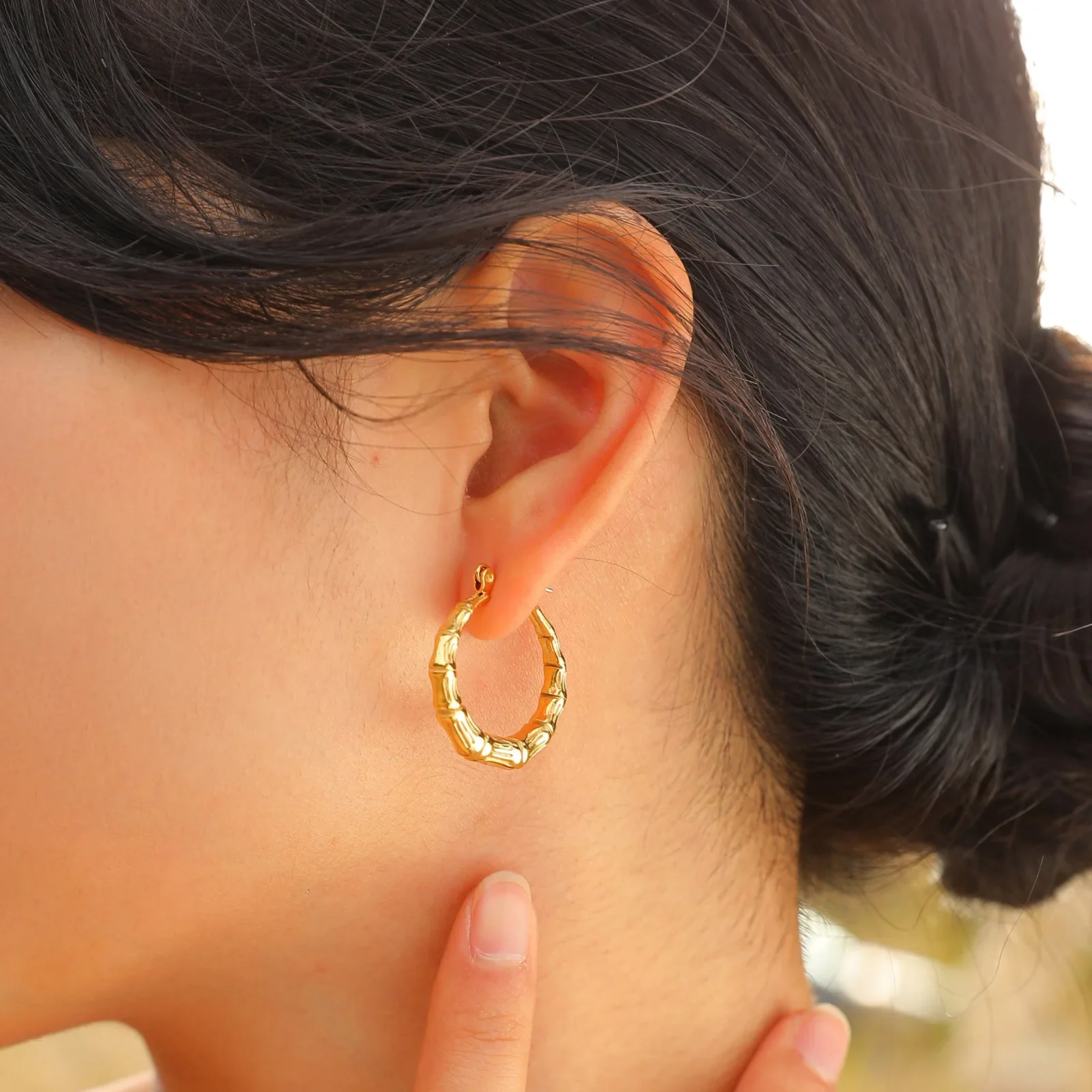 Boucles d'oreilles japonaise bambou Dorées - Image 2