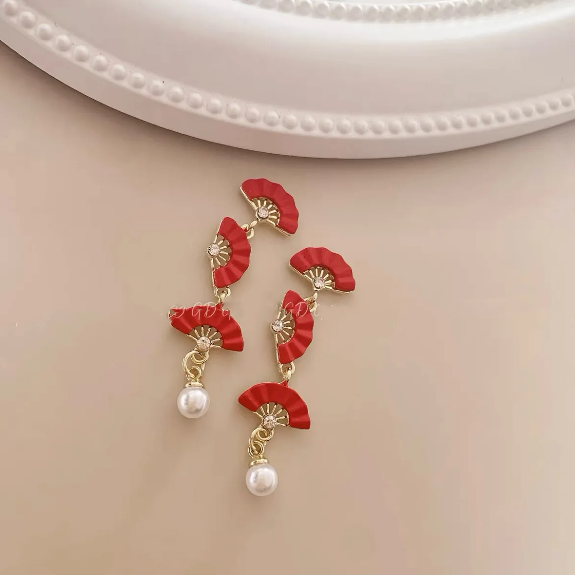 Boucles d'oreilles japonaise Eventail Rouge - Image 4