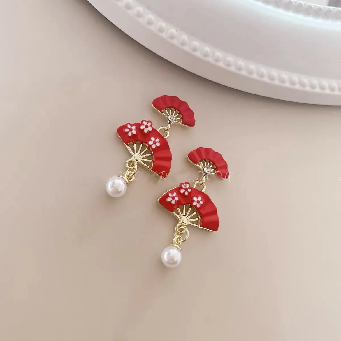 Boucles d'oreilles japonaise Eventail Rouge - Image 5
