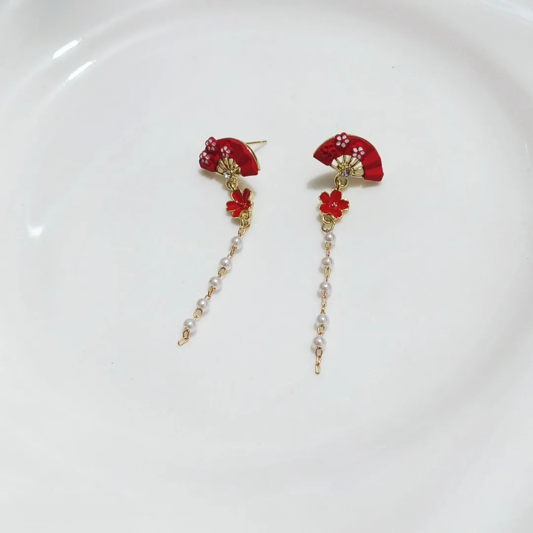 Boucles d'oreilles japonaise Eventail Rouge - Image 6