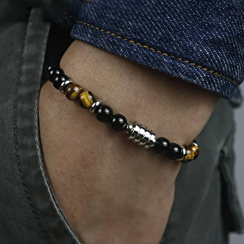 Bracelet japonais perle d'agate et oeil de tigre - Image 6