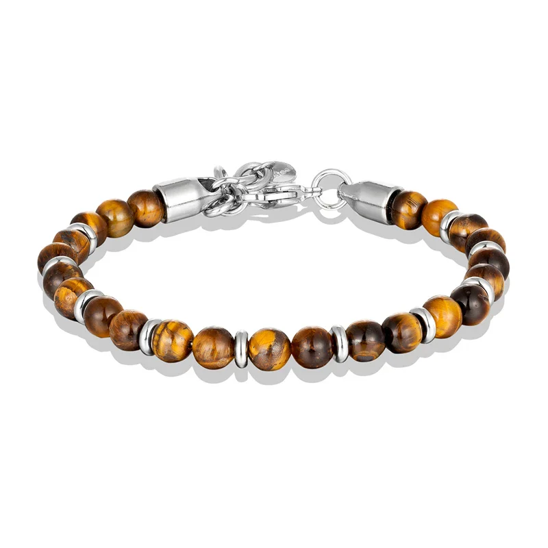 Bracelet Japonais perles d'œil de tigre et acier inoxydable - Image 2