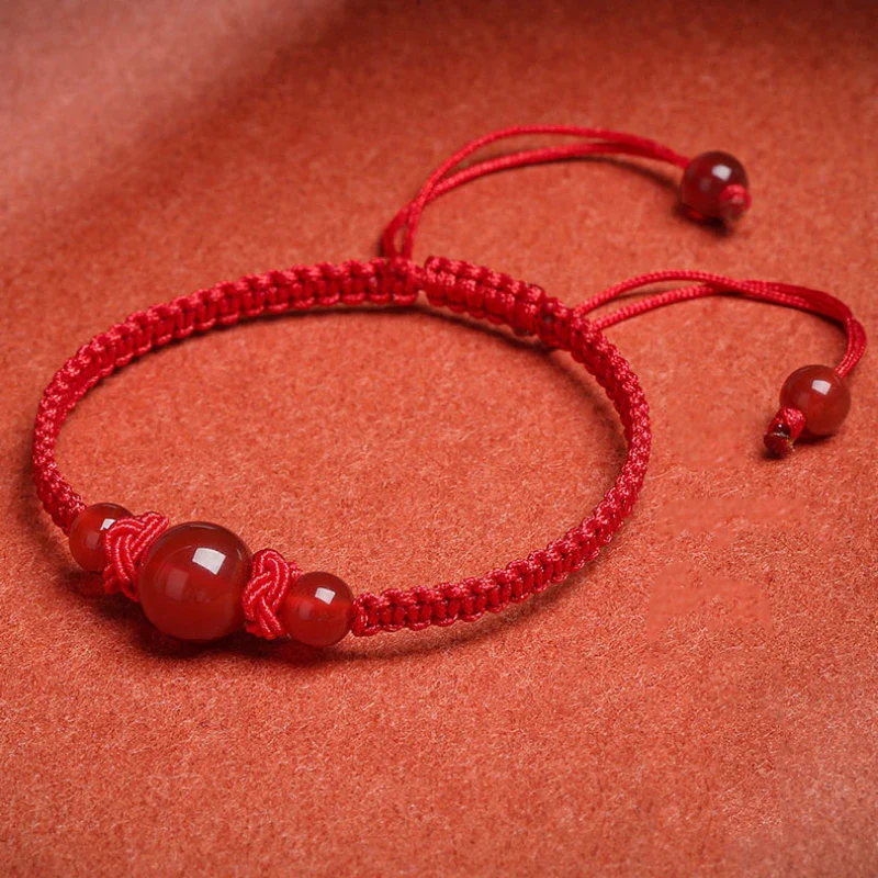 Bracelet Japonais tressé perles d'agate rouge - Image 2