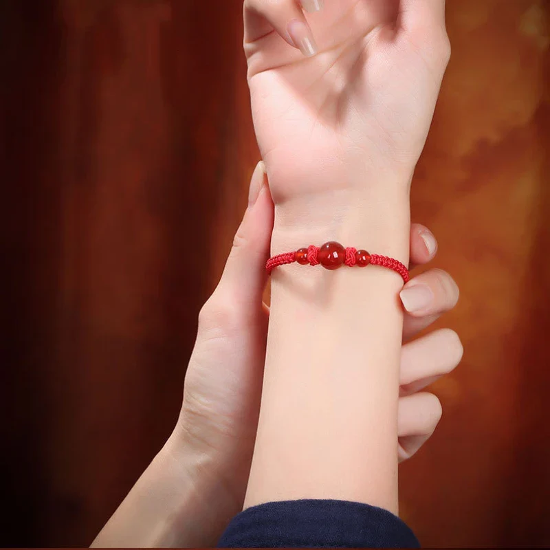 Bracelet Japonais tressé perles d'agate rouge - Image 3