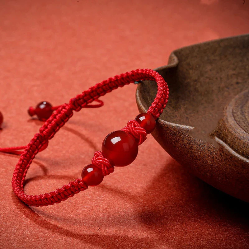 Bracelet Japonais tressé perles d'agate rouge - Image 4