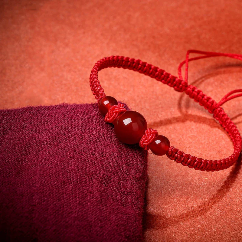 Bracelet Japonais tressé perles d'agate rouge - Image 5