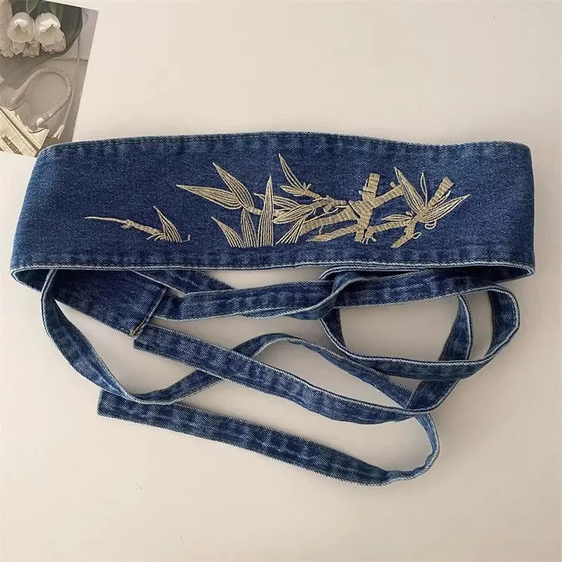 Ceinture Obi Japonaise en Jean Brodé - Image 2