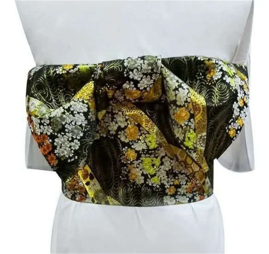 Ceinture Obi Japonaise Noire Chic Fleurie - Image 2