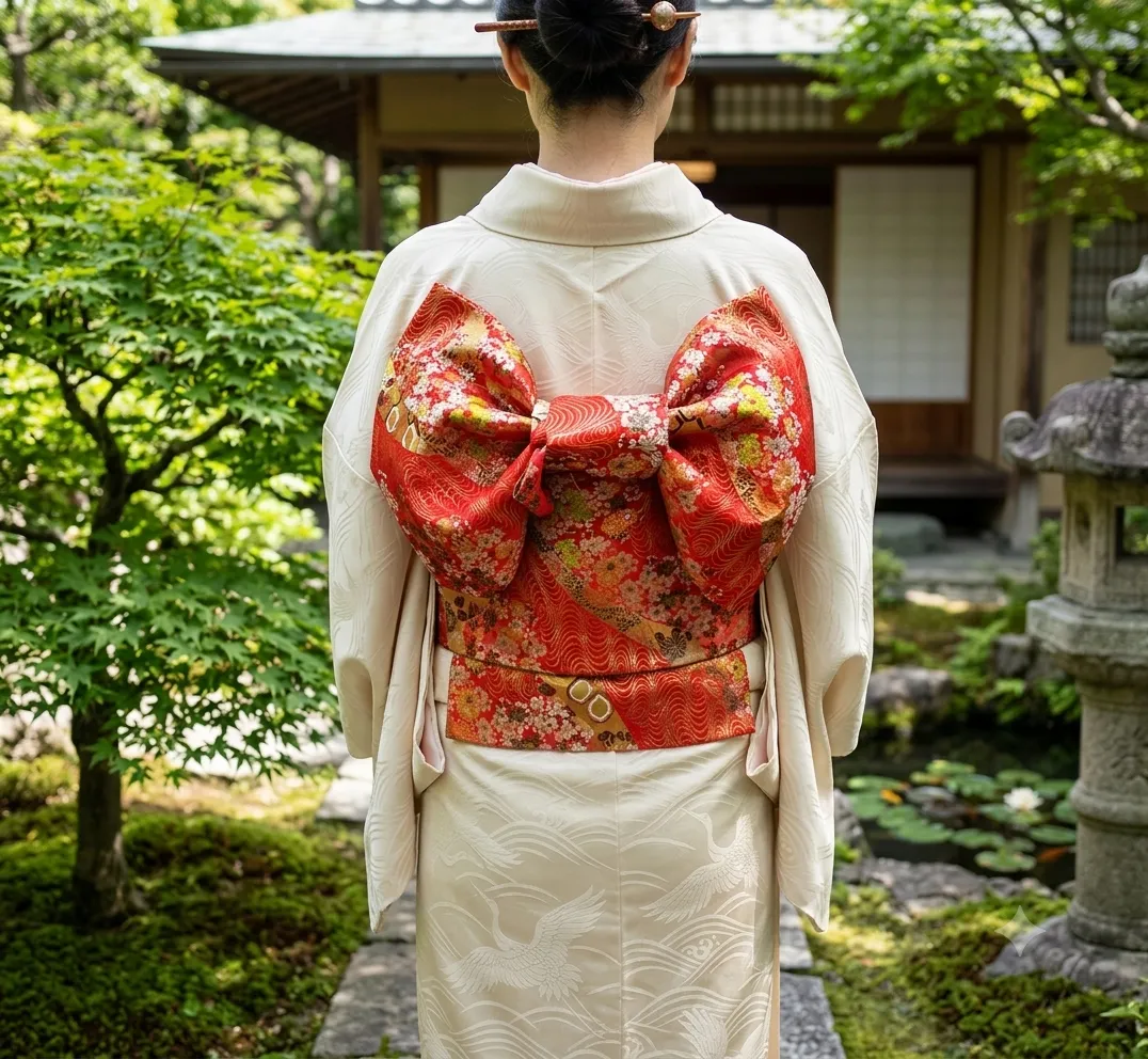 Ceinture Obi Japonaise Rouge à Fleurs