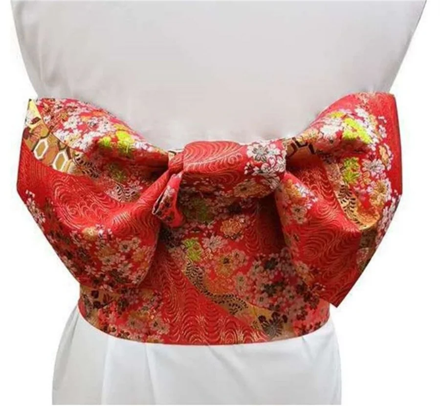 Ceinture Obi Japonaise Rouge à Fleurs - Image 3