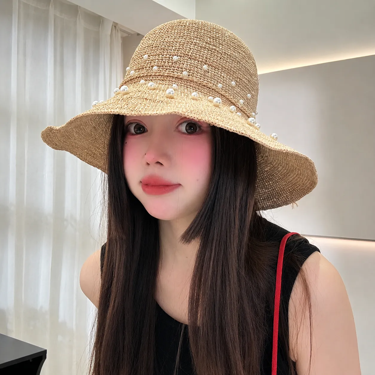 Chapeau de Paille Japonais à Perles - Image 2