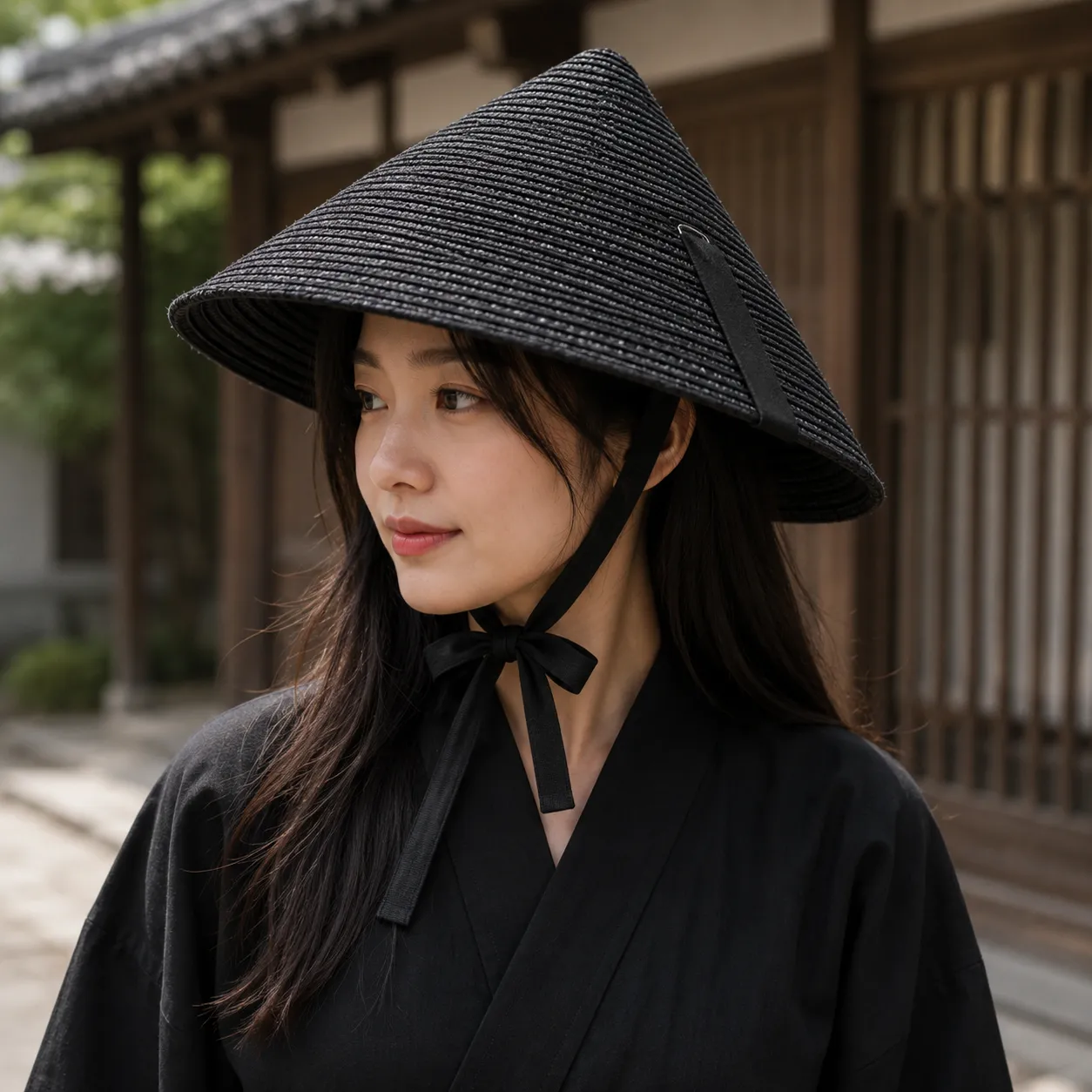 Chapeau de Paille Japonais Conique à Cordon - Image 6