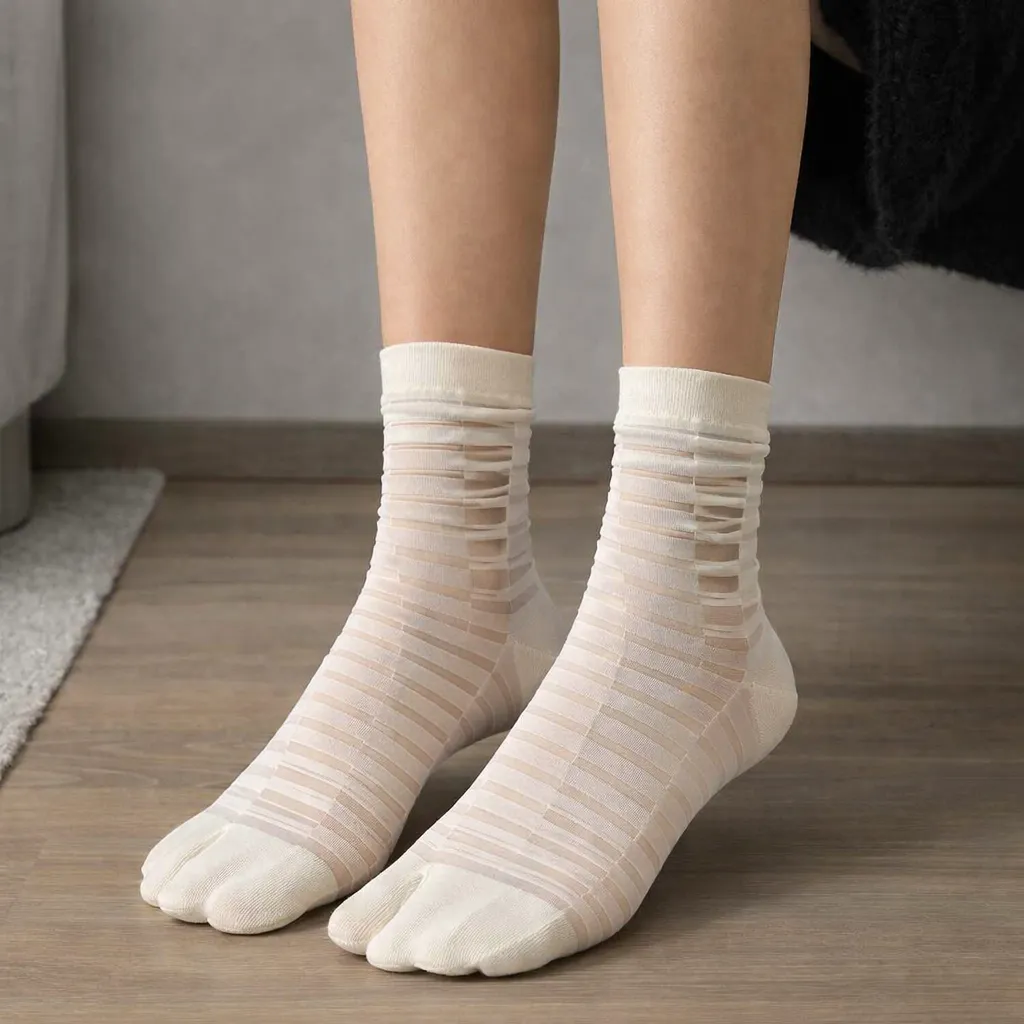 Chaussettes Japonaises Blanches Fines à Rayures - Image 3