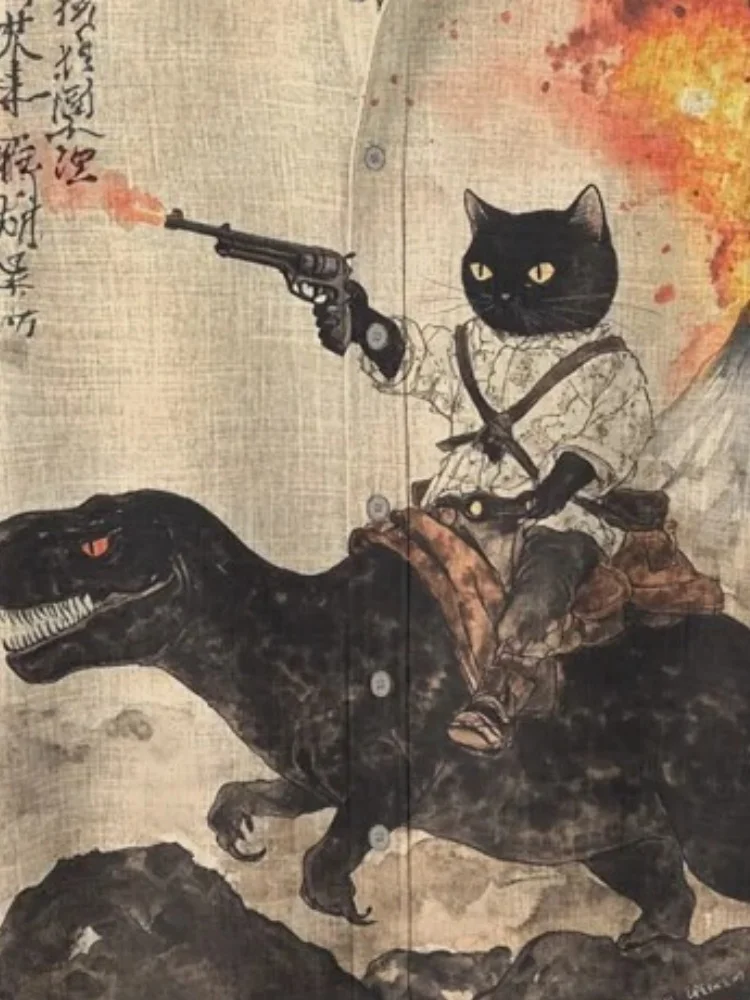 Chemise Japonaise Chat Rétro - Image 2