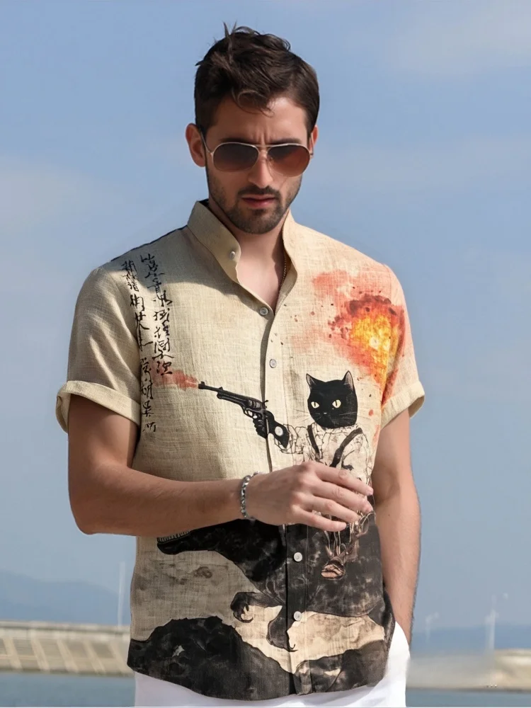 Chemise Japonaise Chat Rétro - Image 5