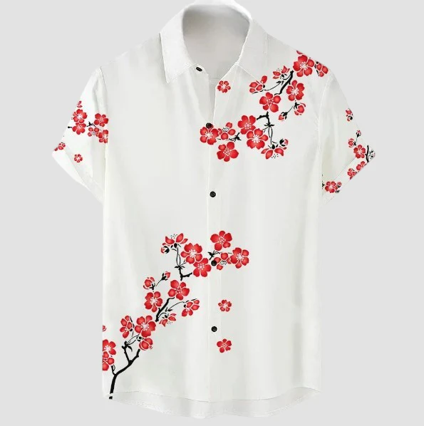 Chemise Japonaise Fleurs Rouges - Image 4
