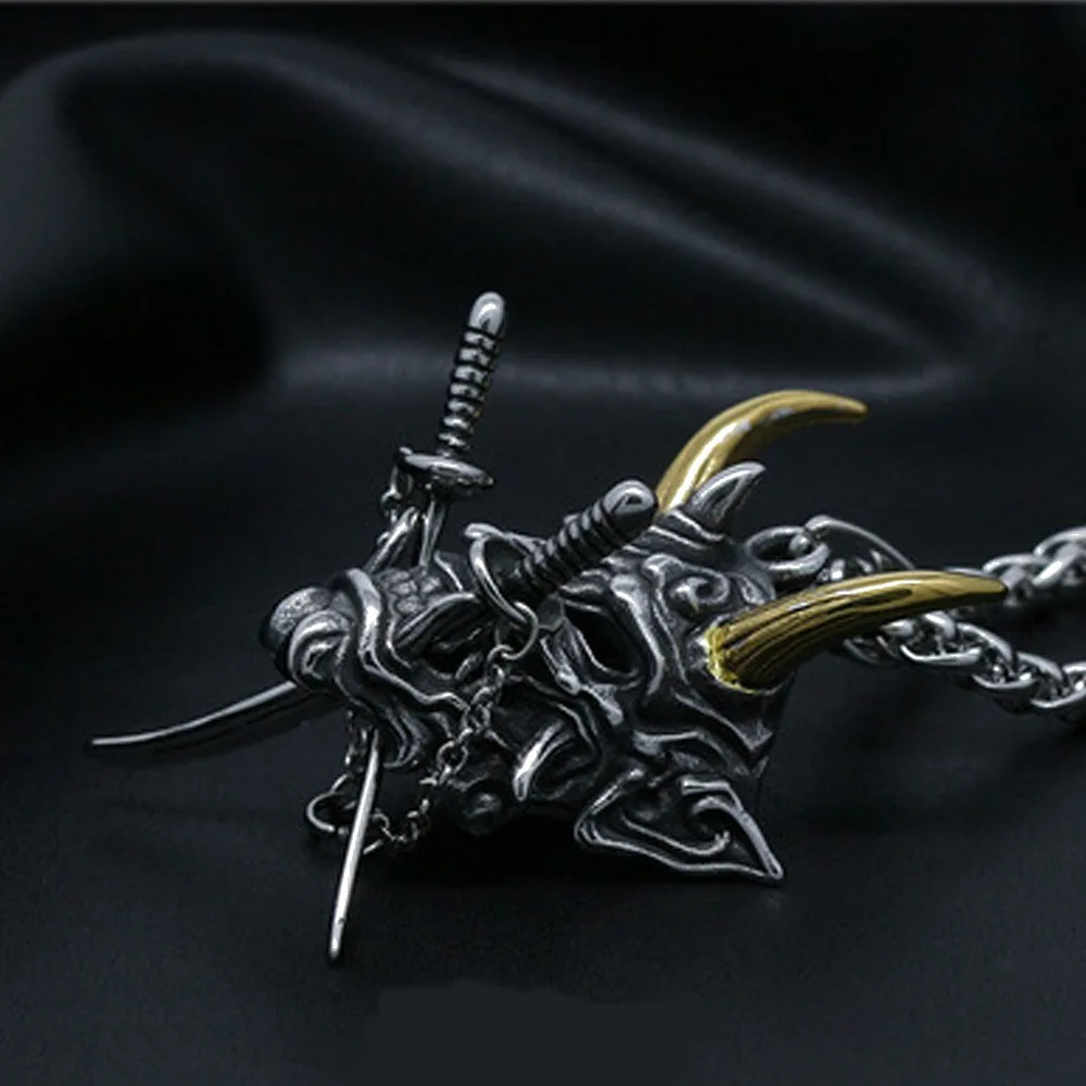 Collier Japonais masque Oni Double épée - Image 3