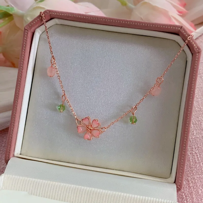 Collier Japonais Rose Fleur de cerisier - Image 3