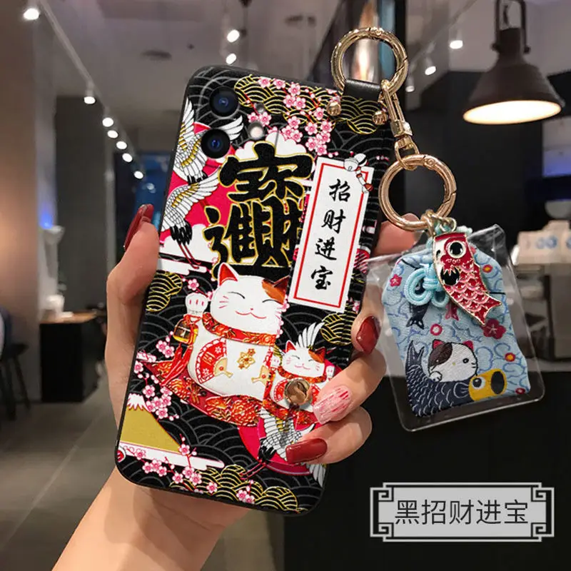 Coque de téléphone japonaise iPhone chat porte-bonheur