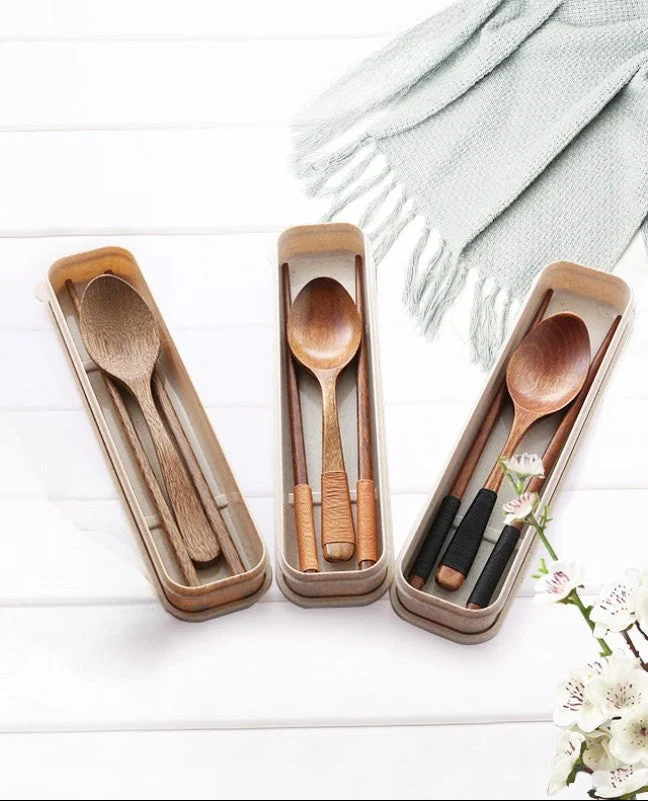Couvert japonais en bois à étui - Image 3