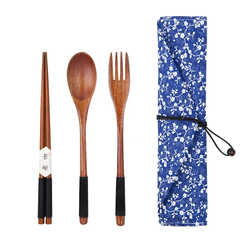 Couverts en bois portables japonais bleu - Image 2