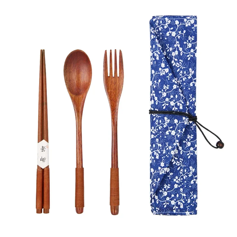Couverts en bois portables japonais bleu - Image 4