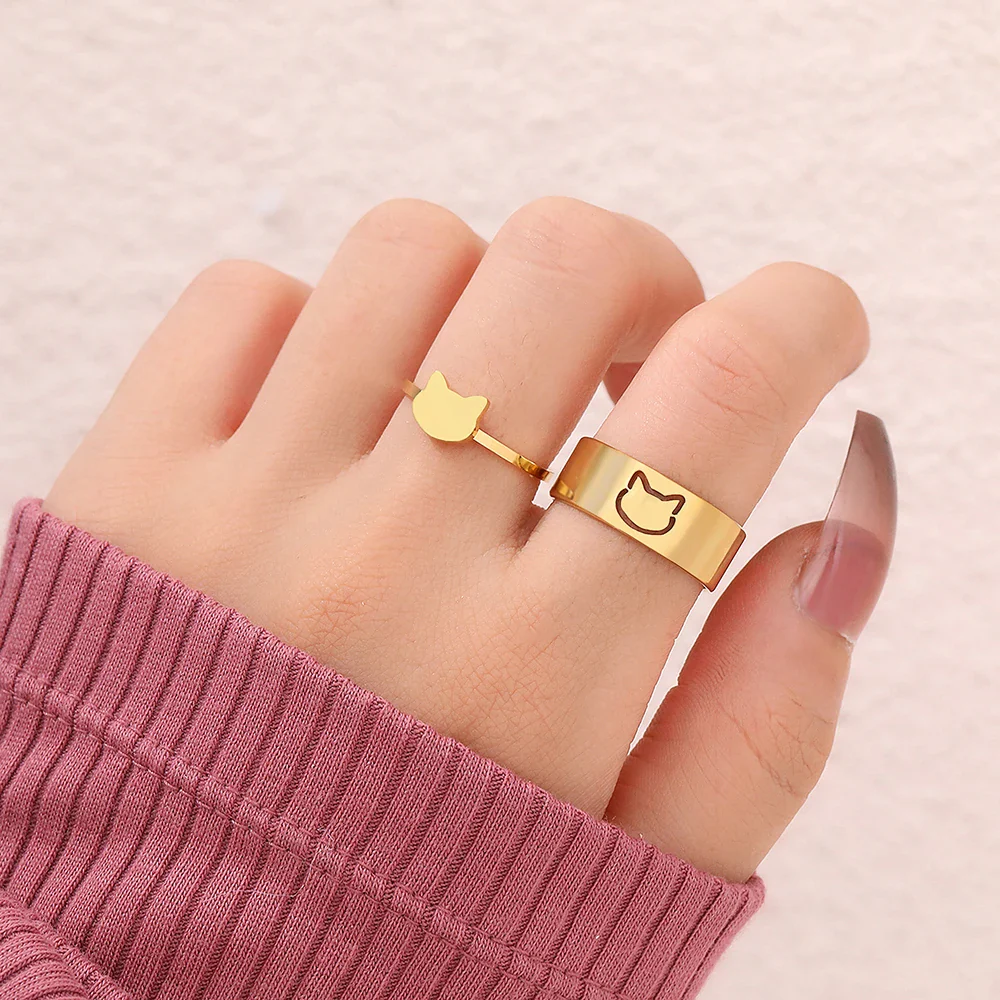 Ensemble Bague Japonaise Chat Inox - Image 5