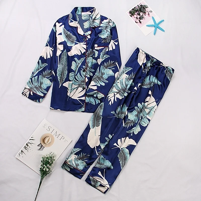 Ensemble Pyjama Japonais Bleu à Feuilles - Image 3