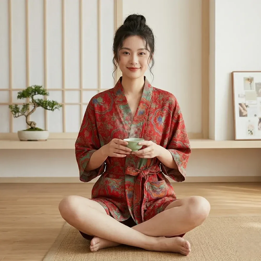 Ensemble Pyjama Japonais Femme Rouge