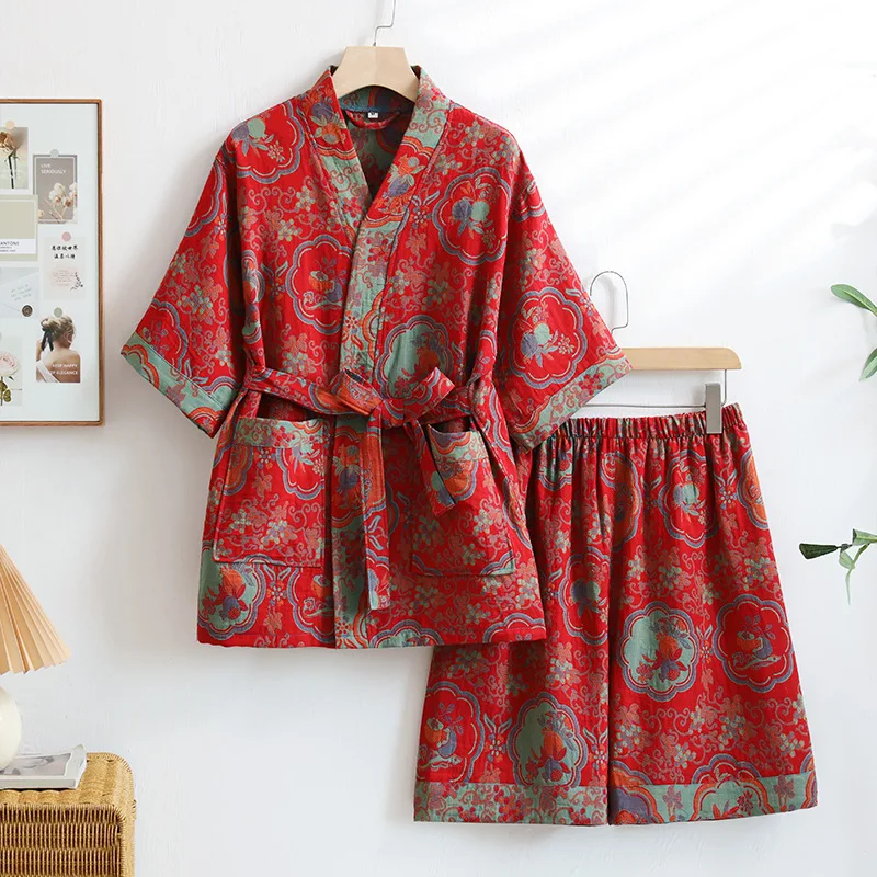 Ensemble Pyjama Japonais Femme Rouge - Image 3