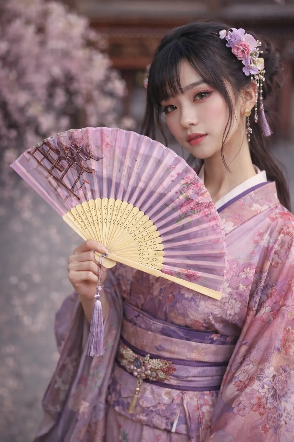 Éventail Imprimé Paysage Japonais - Image 3
