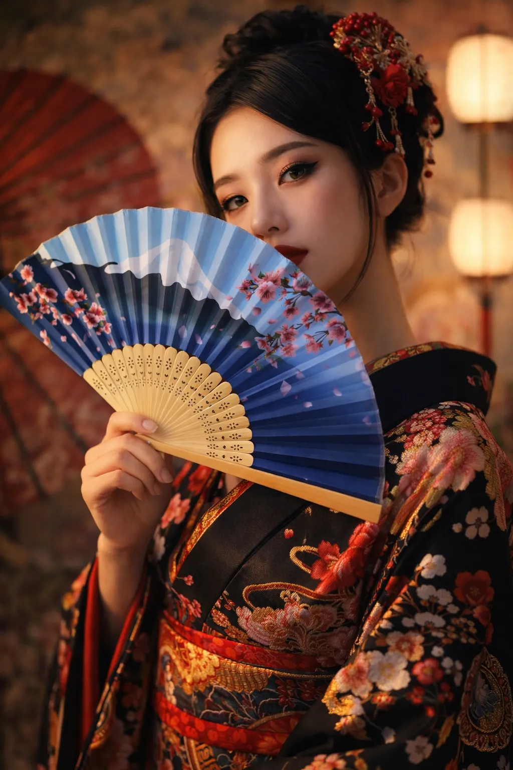 Éventail Japonais Bleu Mont - Image 2