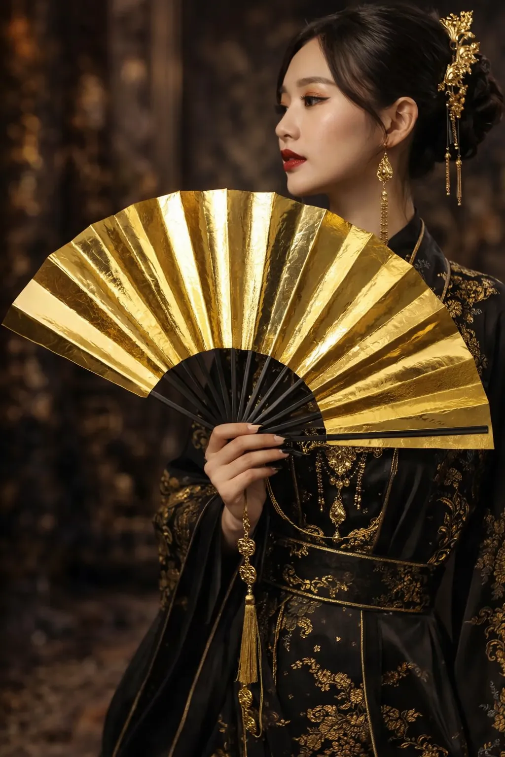 Éventail Japonais de Danse Doré - Image 2