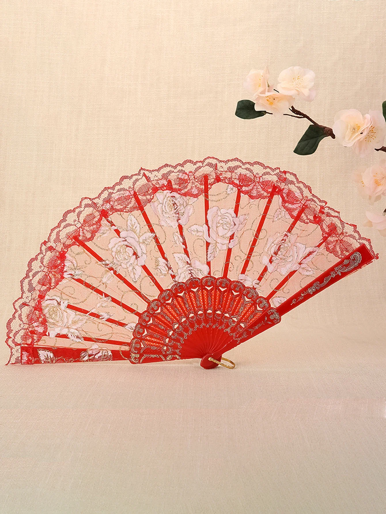 Éventail Japonais Fleur de Rose - Image 8