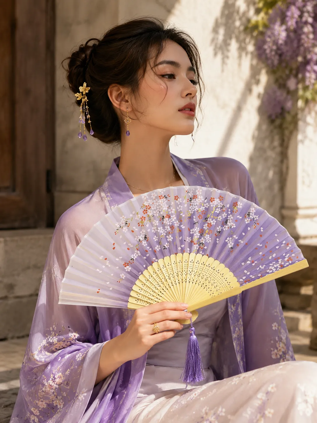 Éventail Japonais Mauve Dégradé - Image 2