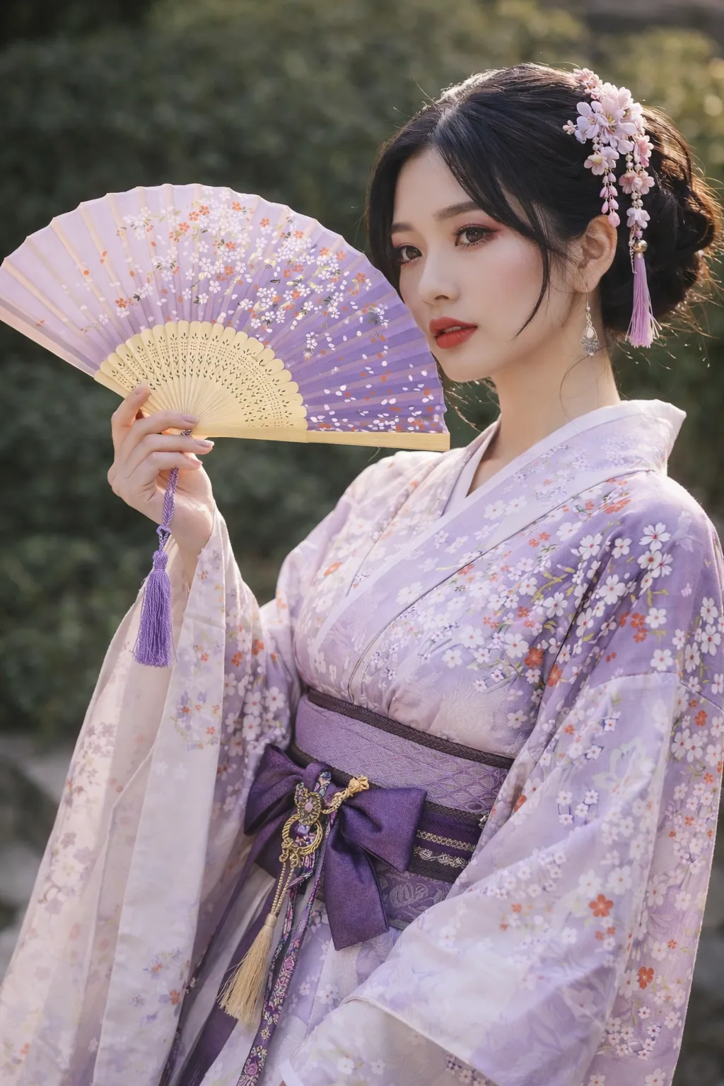 Éventail Japonais Mauve Dégradé - Image 3